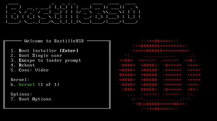 BastilleBSD 15.1-RELEASE console boot menu with ASCII Bastille logo