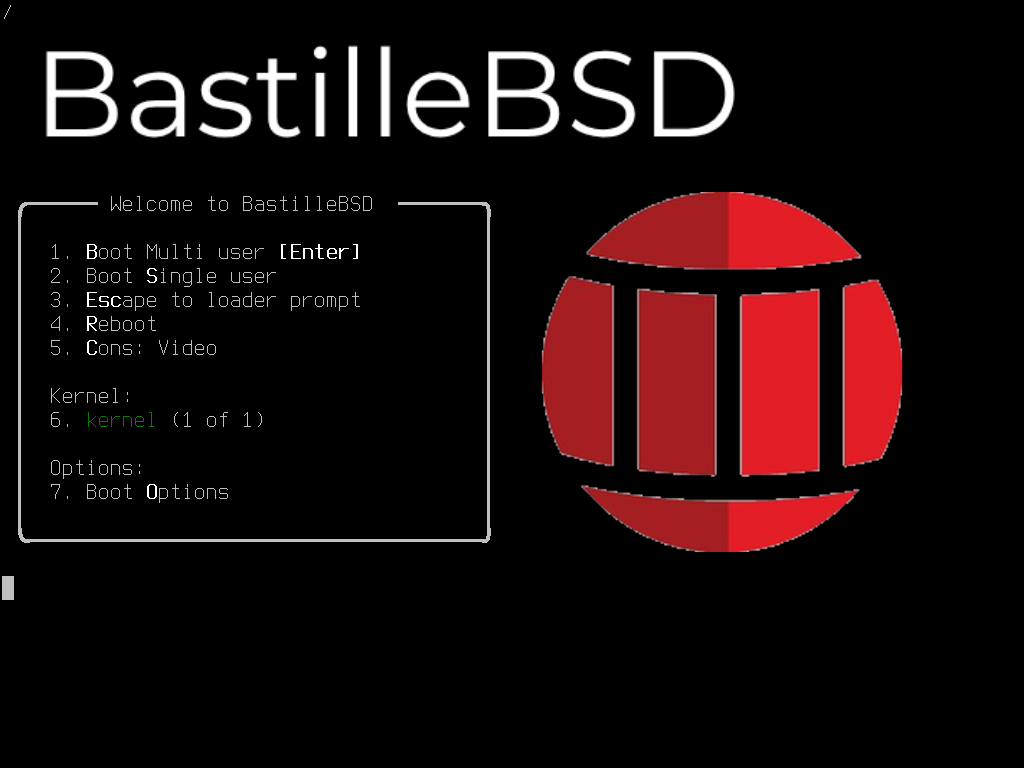 BastilleBSD 15.1-RELEASE EFI boot screen with the red Bastille logo